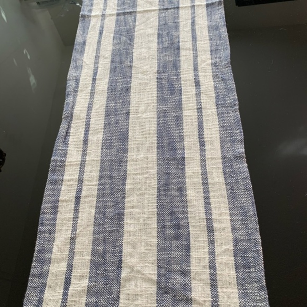 Striped Blue and White with Tassels Table runner